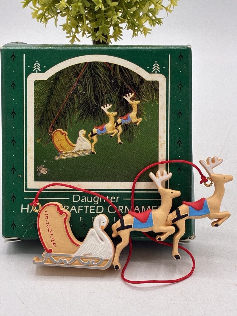 Hallmark Keepsake Ornament Daughter Reindeer Sleigh Swan Christmas 1987
